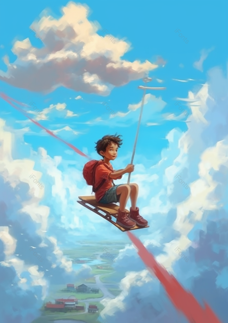 唯美画风儿童节男孩飞翔天空插画,插画/手绘图,插画/手绘图库,插画/手绘图下载,插画/手绘